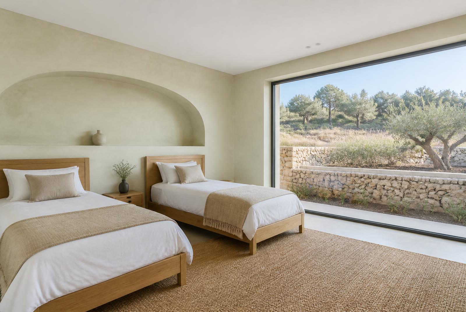 Twin bedroom overlooking the olive grove
